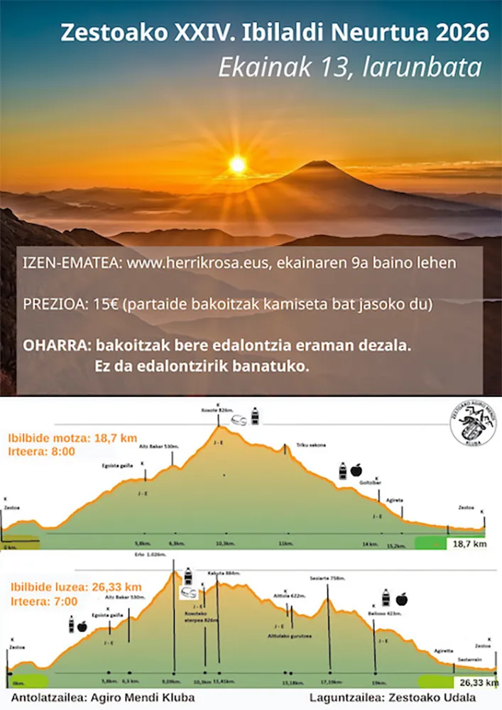 Cartel de Zestoako ibilaldi neurtua 2026